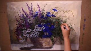 Katarzyna Lach Obraz quotPolne kwiatyquot krok po kroku  painting wildflowers vase step by step [upl. by Elohc]