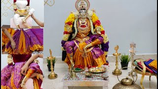 Temple Style Varalakshmi Alankaram in Sitting position  Varamahalakshmi saree draping  Decor ideas [upl. by Bishop]