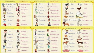 Gender of Nouns in English Grammar  Useful Masculine and Feminine List [upl. by Yroger]