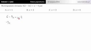 1 Rozwiąż równanie matura poprawkowa z matematyki 2011 [upl. by Yrallam]