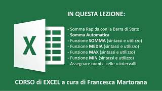 EXCEL Tutorial 7 Funzioni SOMMA MEDIA MAX MIN [upl. by Erminna]