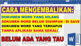 Cara Mudah Mengembalikan Dokumen Yang Terhapus di Ms Word Tanpa Aplikasi [upl. by Nirual]