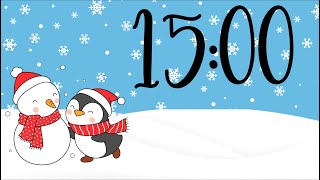 15 Minute Penguin and Snowman Timer Playful Synth Bells at End [upl. by Berta]