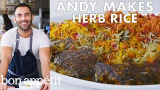 Andy Makes Herb Rice with Scallions and Saffron  From the Test Kitchen  Bon Appétit [upl. by Lamhaj]