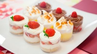 MINI DESSERT SHOOTERS RASPBERRY BROWNIE STRAWBERRY CHEESECAKE amp LEMON MERINGUE [upl. by Noivaz]