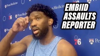 Joel Embiid ASSAULTS amp SHOVES Reporter In Locker Room After 76ers Loss [upl. by Fabrin]