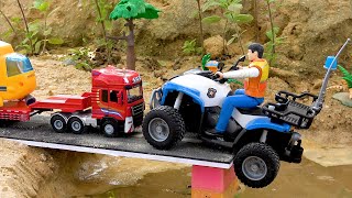 Bibo play Dump Truck Tow Truck and Backhoe Loader together build a Bridge with Blocks Toys for Kids [upl. by Asiat212]