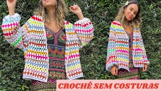 CASACO DE CROCHÊ SEM COSTURAS TOPDOWN tutorial [upl. by Enitsuj885]