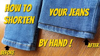 How to Shorten Your Jeans While Keeping The Original Hem  How to Hem Jeans By Hand [upl. by Atiker401]