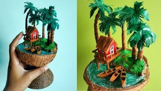 DIY Miniature Riverside in Coconut shell Waste Materials Craft Idea [upl. by Mak]