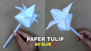 How to make Paper Tulip  Easy origami tulip  DIY tulip flower  No glue paper craft [upl. by Kcirdneked]