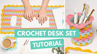 Crochet Room Decor  How to crochet a granny stitch office set [upl. by Krystle108]