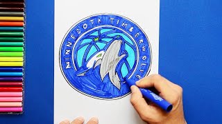 How to draw the Minnesota Timberwolves Logo NBA Team [upl. by Ateikan]