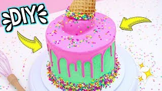 HOW TO MAKE A ICE CREAM CONE DRIP CAKE Easy DIY Cake Tutorial For Beginners [upl. by Biddick]