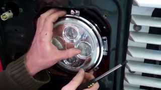 Defender LED headlight upgrade part 3  fitting new bowl amp fitting light [upl. by Acissej481]