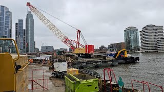 WELDEX CRAWLER CRANE barge transfer Tideway WELDEX [upl. by Ylime]