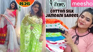 Meesho Jamdani Saree Haul  Meesho SareesBlouse  Jamdani Cotton Silk Saree Bengali Sarees Meesho [upl. by Halden]