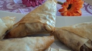 Phyllo Dough  Filo Triangles Meat amp Cheese  Video Recipe [upl. by Anohsal]