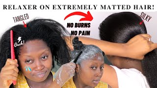 How I relax my extremely matted hair  Relaxer Retouch Routine [upl. by Irem]