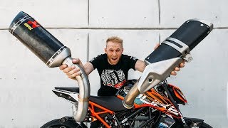 AKRAPOVIC FULL SYSTEM EXHAUST  KTM 250 DUKE  RokON VLOG 58 [upl. by Phineas]