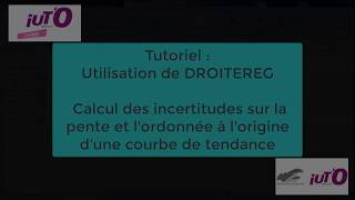 Calcul dincertitudes utilisation de la f° DROITEREG [upl. by Aihsitan345]