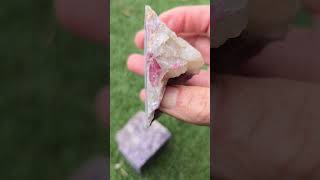 Cutting Lepidolite and found pink tourmaline crystals minerals rockhounding tourmaline [upl. by Patricia45]