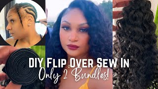 Easy DIY Flip OverSide Part Sew In for Fine Hair Thin EdgesOnly 2 BundlesFtCurls Queen [upl. by Esoj]