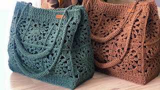 16 motifli çanta yapımı 👉tasarımı aryalaratasarim ait handmade crochet hasırçanta [upl. by Amleht753]