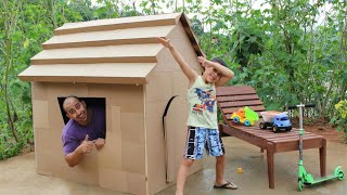 CONSTRUÍMOS UMA CASA DE PAPELÃO Minha casinha feita com restos de caixas [upl. by Aicirtal]