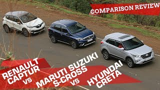 Hyundai Creta 2018 vs Maruti SCross vs Renault Captur Comparison Review  ZigWheelscom [upl. by Jacobina]