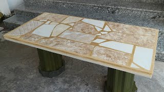 How To Build Coffee Table From Ceramic Tiles Broken and Color Powder [upl. by Enahc]