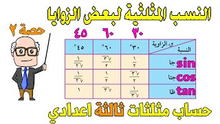 النسب المثلثية الاساسية لبعض الزوايا الدرس الثاني حساب مثلثات للصف الثالث الاعدادي ترم اول  حصة 2 [upl. by Akiemaj]