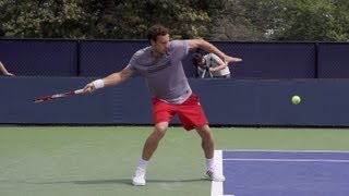 Ernests Gulbis Forehand and Serve In Super Slow Motion  2013 Cincinnati Open [upl. by Dorita]