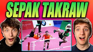 Americans React to Top 10 Insane Sepaktakraw Rally Actions [upl. by Eelyrehc]