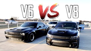 RIPP Supercharged V6 36L Challenger Vs Cammed Full Bolt on 57 RT Charger  Xtreme Raceway Park [upl. by Merrel]