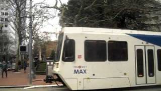 Portland MAX Green Line at Pioneer Courthouse Square departing [upl. by Cusick]