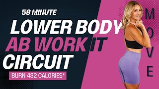 58 Minute Lower Body and Ab Work It Circuit  Leg Ab and Cardio Workout [upl. by Pontus]