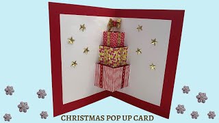 Christmas card pop up DIY how to make an easy pop up Christmas card 3d handmade paper craft [upl. by Alakcim]