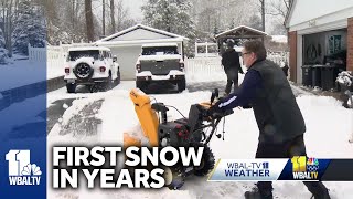 Marylanders react to first significant snow in years [upl. by Soigroeg]