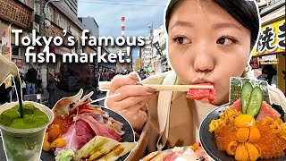 JAPANESE FOOD TOUR Eating at TSUKIJI MARKET in Tokyo Japan sushi uni bowls matcha amp more [upl. by Yenettirb]