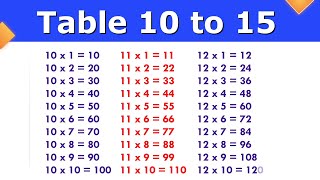 10 se lekar 15 Tak pahada  Table Of 10 To 15  10 to 15 Table  Multipliction table 10 to 15 [upl. by Elleon]