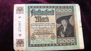 банкнота 5000 mark Reichsbanknote Berlin 1923  купюра 5000 марок Веймарская Республика Бонистика [upl. by Anitsuga54]