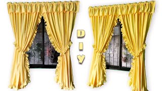 A Simple Ruffled Curtain In Yellow  How To Make A Simple Curtain  Full Tutorial For Beginners [upl. by Gove]