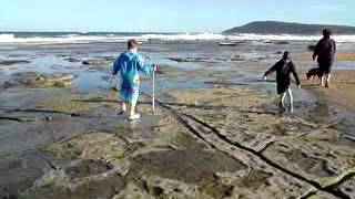 Ethan has Cerebellar Hypoplasia Ataxia Walking on the beach with Hiking sticks [upl. by Eislel]