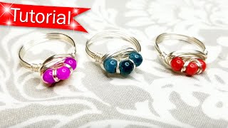 TUTORIAL  MAKE This Triple Bead Wire Wrapped Ring [upl. by Glynnis483]