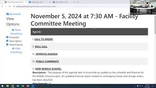 WCSD BOE November 5 2024 Facility Committee [upl. by Michale]