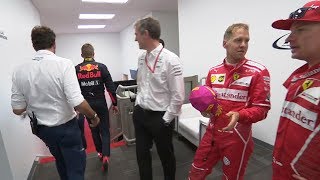 US GP Verstappen gets replaced by Räikkönen in the cooldown room [upl. by Haimaj]