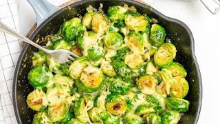 Cheesy Garlic Brussel Sprouts Recipe [upl. by Daley427]