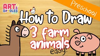 How to draw 3 FARM animals  STEP by STEP [upl. by Raffin]