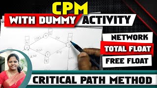 Critical Path Method with Dummy Activity  CPM Network  Critical Path  Total Floats amp Free Floats [upl. by Aicineohp]